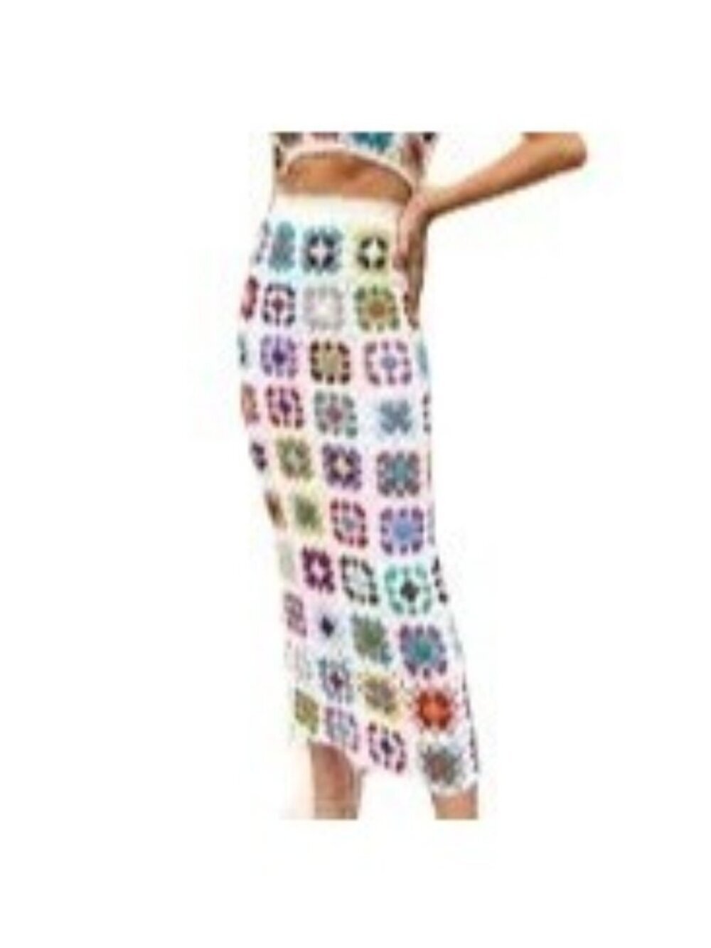 Zara Granny Square Crochet Drawstring Waistband Maxi Skirt